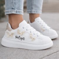 Baskets enfant personnalisées blanches à papillons – Élégance & brillance