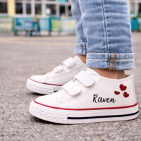 Baskets basses enfant personnalisées avec prénom – Similicuir blanc