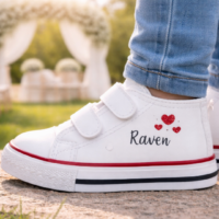 Baskets basses enfant personnalisées avec prénom – Similicuir blanc