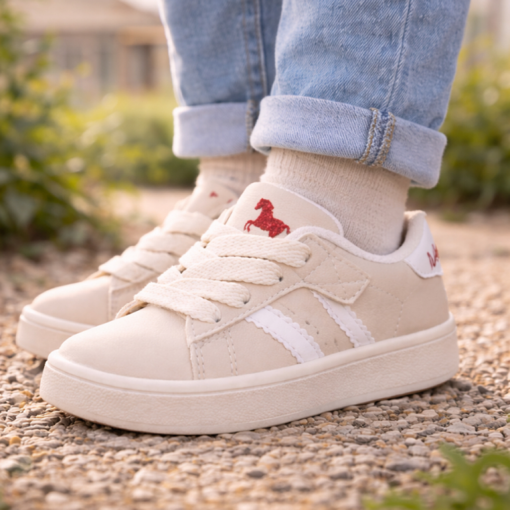 Baskets enfant personnalisables crème – Style sport chic